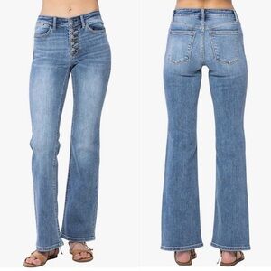 Judy Blue Exposed Button Fly Bootcut Jeans Women’s Sz 22W Mid Rise Stretch Denim